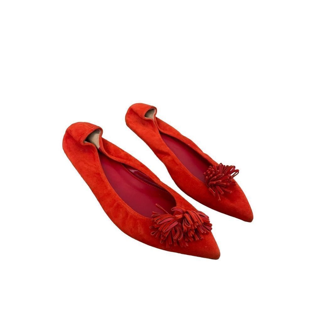 J. Crew Women's Red Suede Leather Pointy Toe Tassel Lottie Ballet Flats Size 8 - Picture 5 of 6